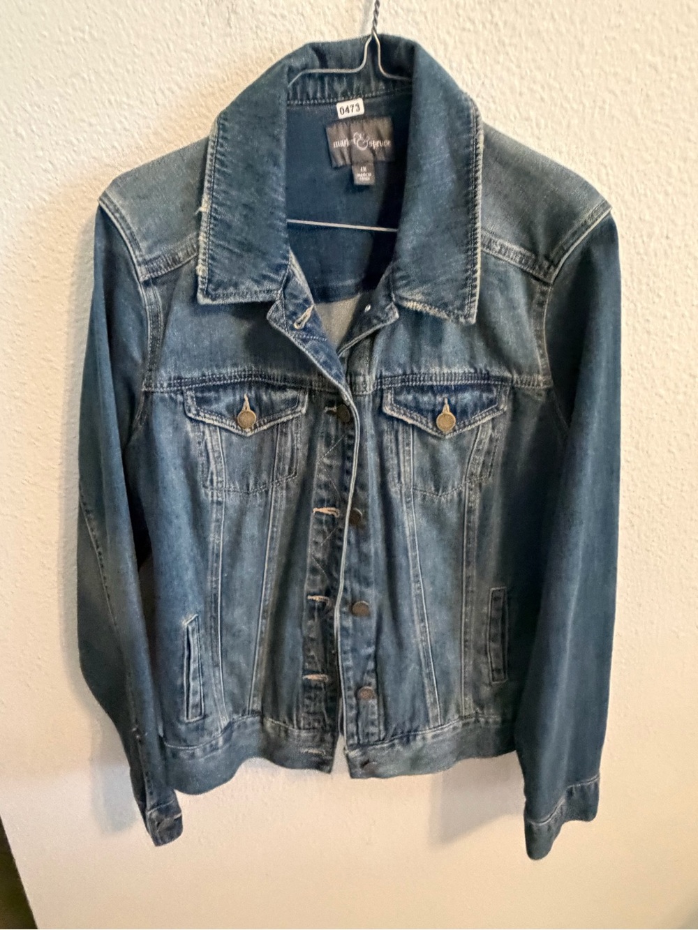 Market & Spruce Distressed Dark Blue Denim Jacket